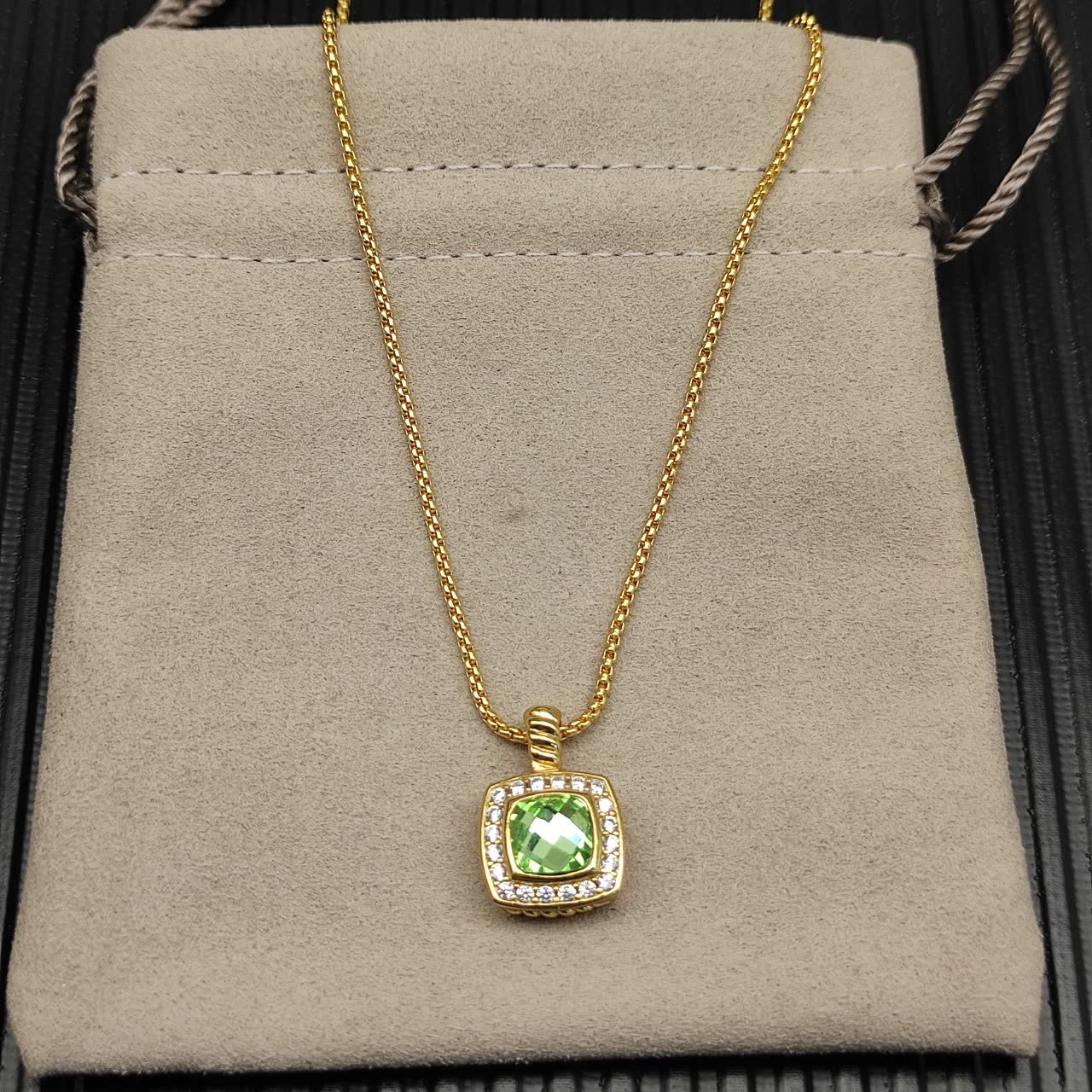 David Yurman Gold and Green Stone Necklace